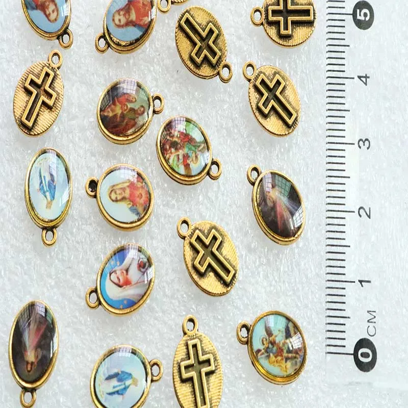 Small charm type Catholic icon mini Jesus small medal, Jesus holy baby Mary Immortal icon rose rosary bracelet pendant