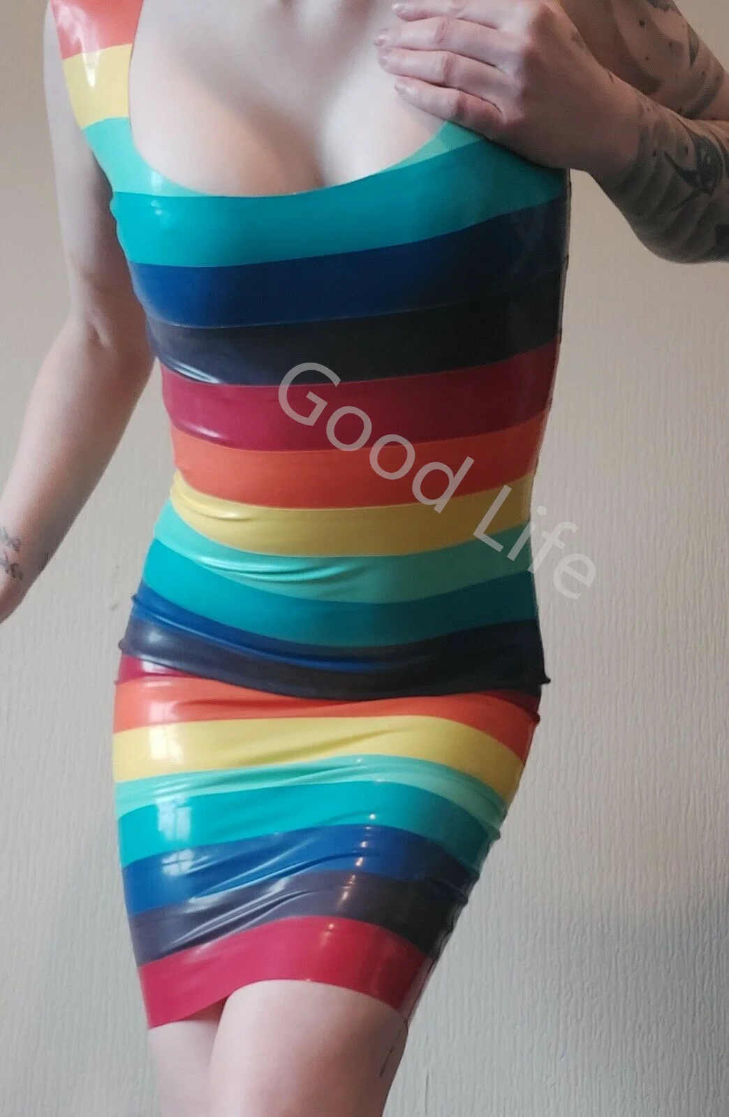 Vestido de orgullo a rayas arcoíris Sexy para mujer, ropa de discoteca, falda, vestido fetiche, disfraces