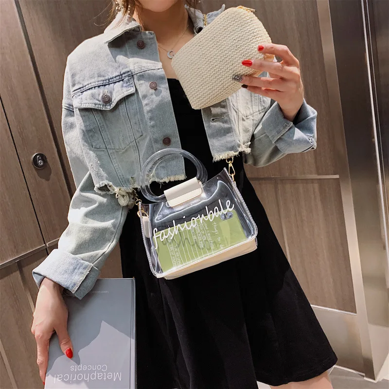 JIULIN New women's bag 2020 transparent handheld chain bag summer fashion ins single shoulder oblique satchel girl tide