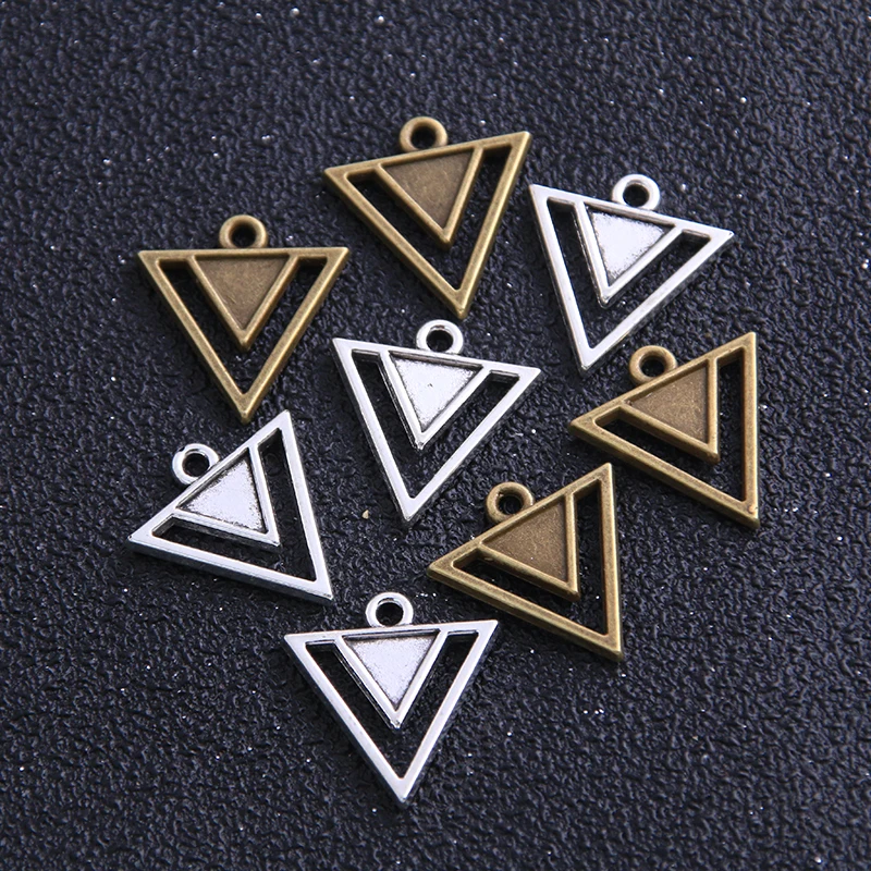 14PCS 18*19mm New Product Two Color Double Triangle Charms Geometric Pendant Jewelry Metal Alloy Jewelry Marking