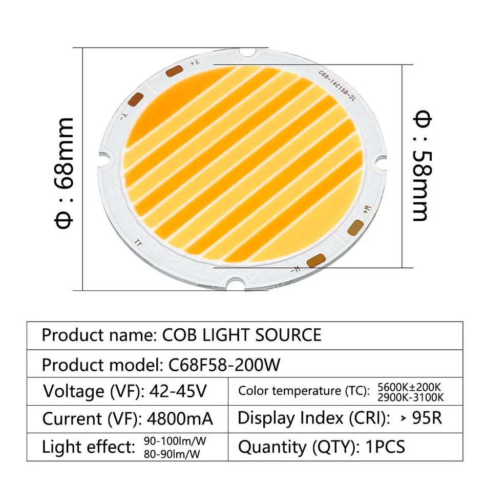 100W 200W CRI95 High Power Two-color LED Beads COB Chip Light-Emitting Diode Warm/White For Led Spotlight Photography Fill Light