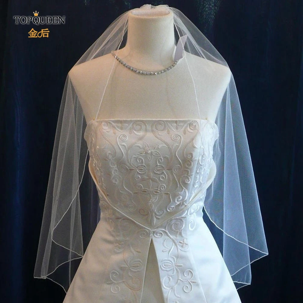 TOPQUEEN V14 Hochzeitsschleier, kurzer Bleistiftrand, einfacher Brautschleier, ein Laye, eleganter Rochii-Hochzeitsschleier, lang, mit Kamm, weich, einzeln – Detail 4