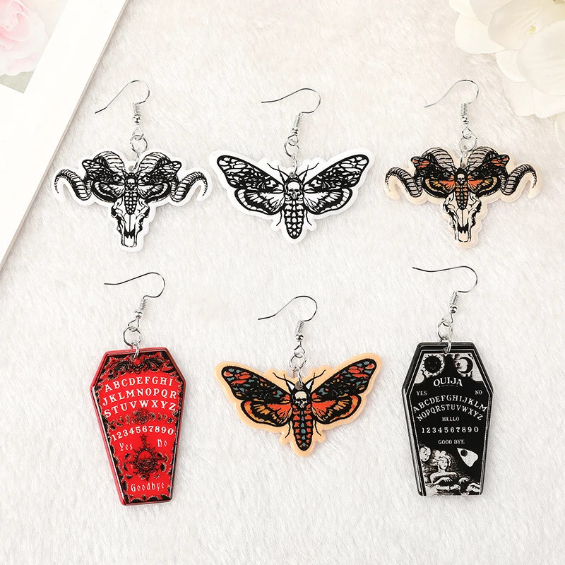 1Pair Fashion Hollaween Death Moth Butterfly Coffin Ouija Board Dangle Earrings for Women Birthday Gift