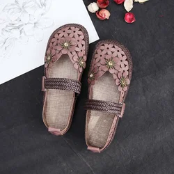 Careaymade-Spring&summer literature art RETRO flower hollow Baotou sandals women's round head soft soled flat shoes fairy shoes