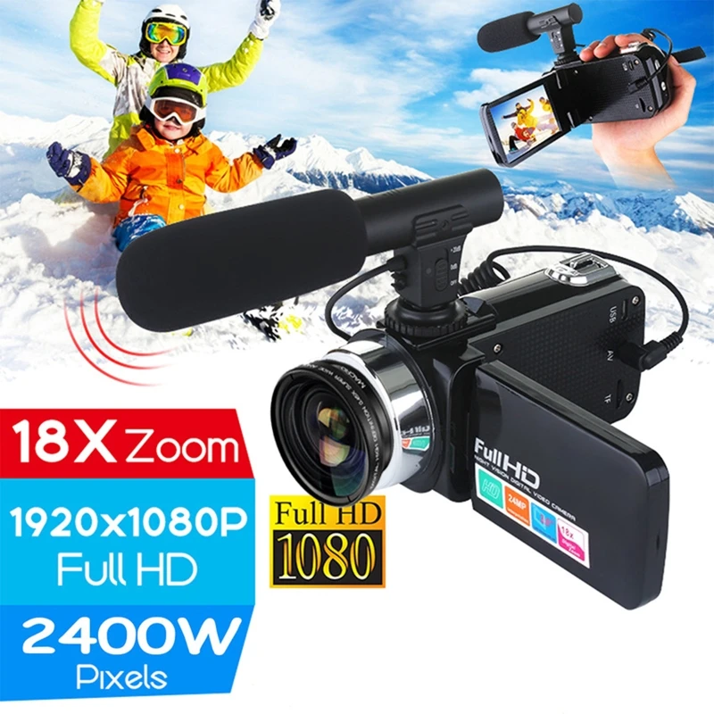 Videocámara profesional de 24MP, cámara de vídeo Digital con visión nocturna, pantalla táctil LCD de 3 pulgadas, Zoom x18, 1 unidad