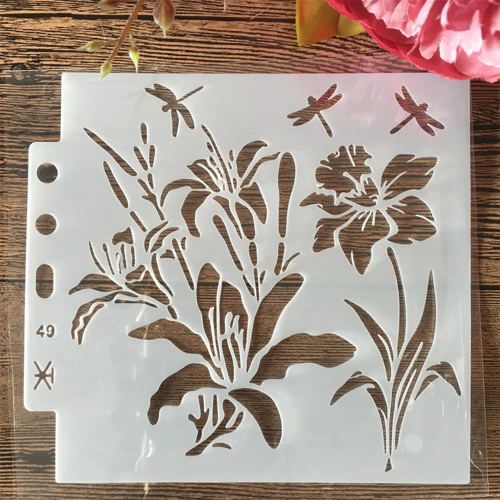 14*13cm Dragonfly Grass Flower DIY Layering Stencils Wall Painting Scrapbook Coloring Embossing Album Decorative Template