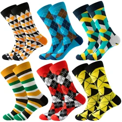 Novelty Men's Funny Happy Socks Fine Paragraph Diamond Pattern Argyle Three-dimensional Tube Geometric Funny Long Socks