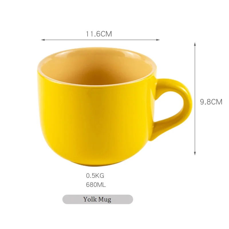 Large Capacity 680ml Ceramic Mug Yolk Colour Mug for Breakfast Milk Water Juice Coffee Lovely Mug