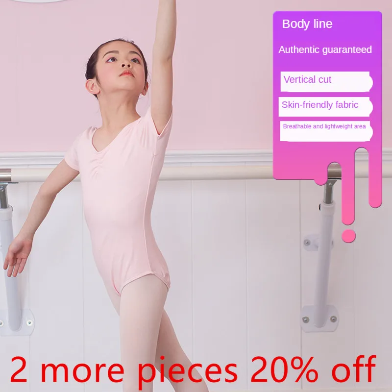 New Coming Tank Short Sleeve Style Leotard Body Suit Child Baby Girl Dancewear Ballet Gym Round Neck Cotton Fabric Pink Sky Blue