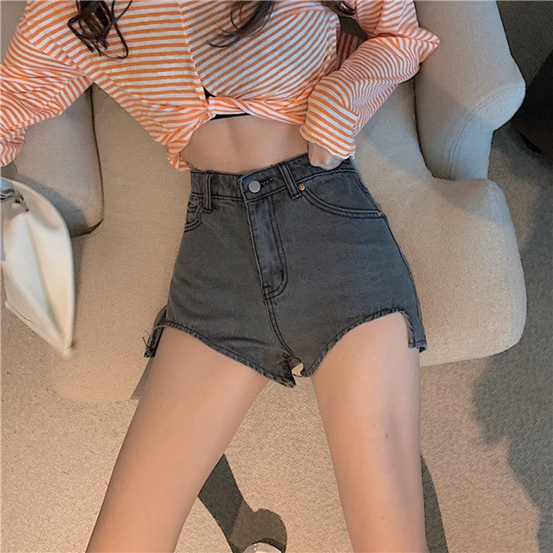 Summer Fashion All-match Denim Shorts Jeans Wide Leg high Waist tushy-ups Vintage notched casual Korean Girl Shorts for women