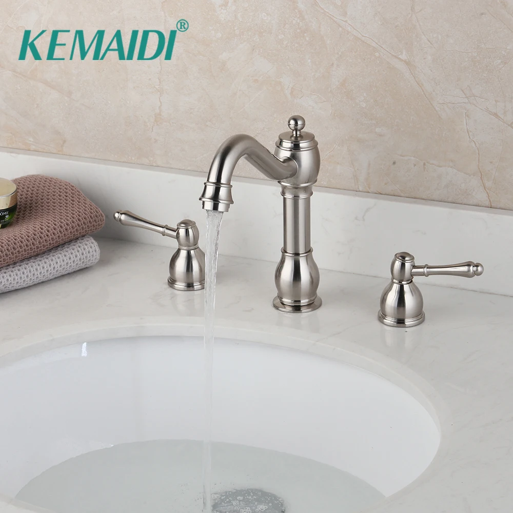 

KEMAIDI Dual Handles Bathtub Mixer Tap Faucet Swivel Spray Tap Nickel Brush Bathroom Wash Basin Sink Tap Solid Brass Vessel 3