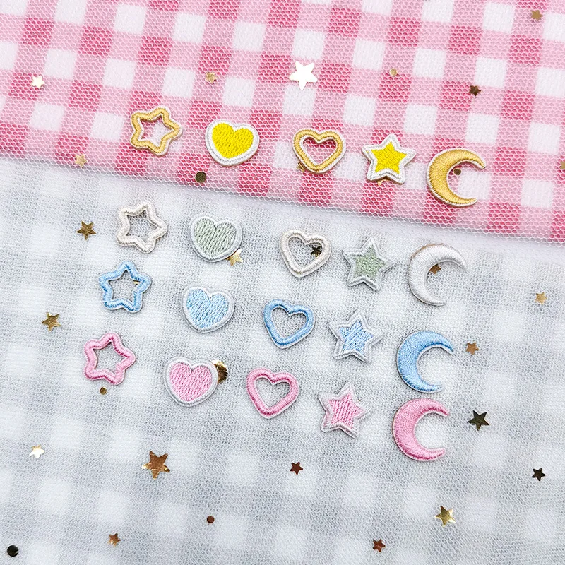 Sale Self-adhesive 10pcs Small Star Heart Bow Embroidery Patches for Clothing Iron on Clothes Jeans Sticker Applique Stripe Diy