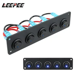 Rocker Toggle Switch Panel for RV Yacht Marine Boat Car Marine Waterproof Interior Parts 12V 24V Light Buttons LED 5 Gang Keys
