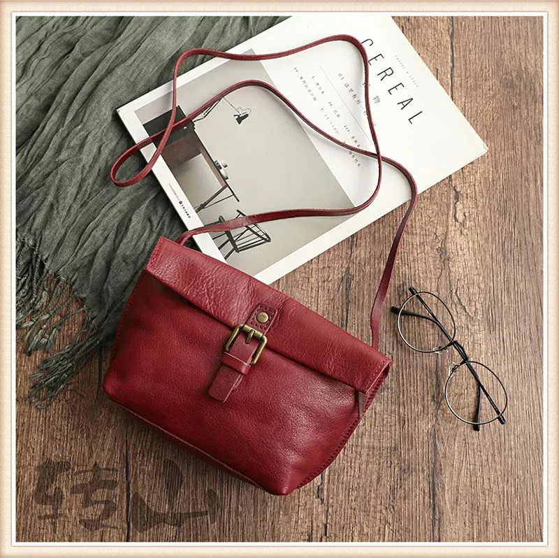 Luufan Vintage Genuine Leather Women Bags Lady Cow Leather Shoulder Bag Girls Female Soft Cow Leather Crossbody Bag Brown Black