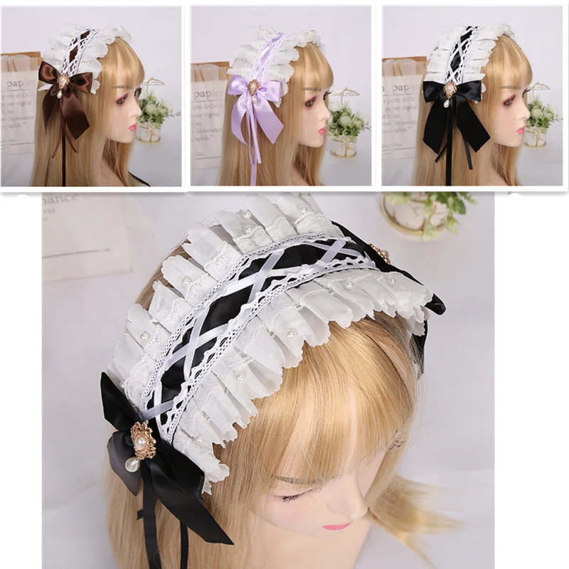 Lolita Headband ญี่ปุ่นแมว Kawaii เกาหลีลูกไม้ริบบิ้นแถบคาดศีรษะ Anime Cosplay อุปกรณ์เสริมผม