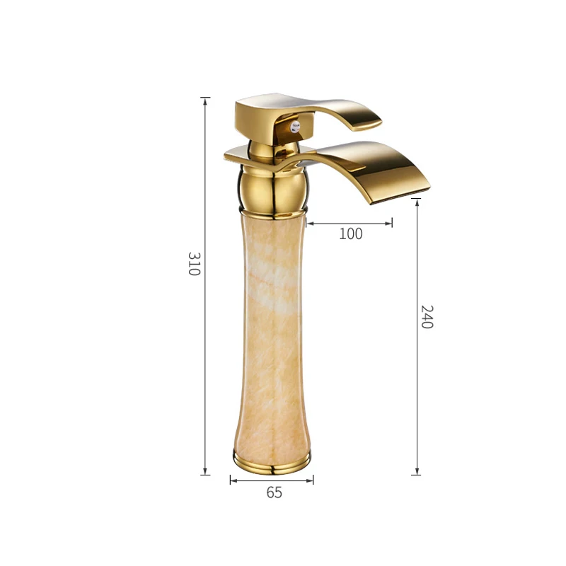 Luxury Brass Deck Mount Bathroom Golden Marble Faucets Mixers Gold Waterfall Washbasin Cold Hot Water Tap M1037