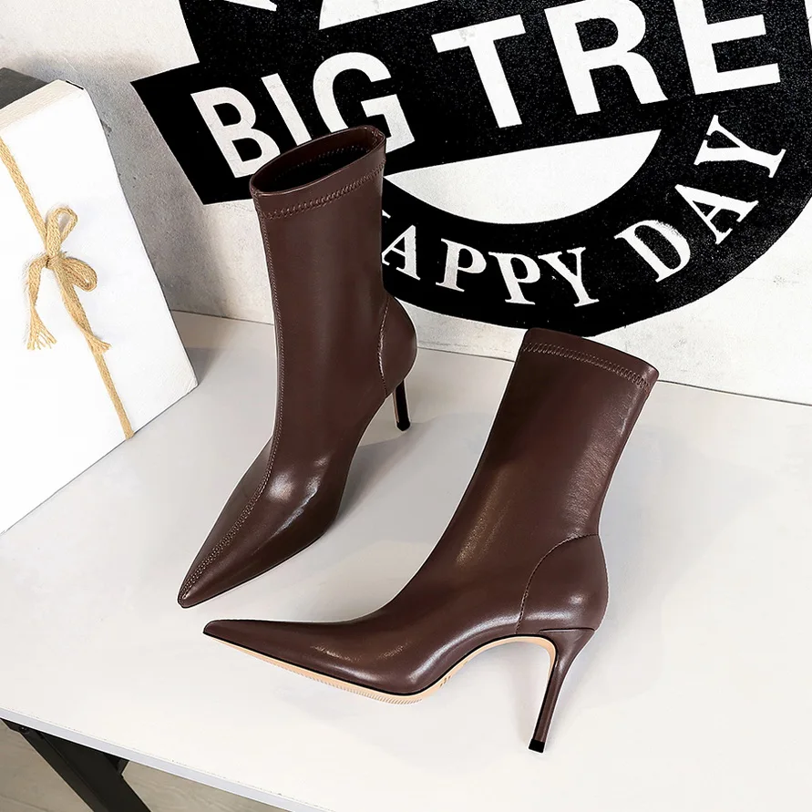 

BIGTREE Shoes Leather Boots Women Ankle Boots Autumn Winter Boots Women High Heels Short Boots Ladies Booties Chaussures Femme
