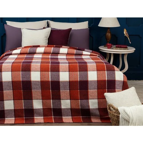 Madame Coco Odline Double Personality Plaid Cotton Blanket-Tile/Purple