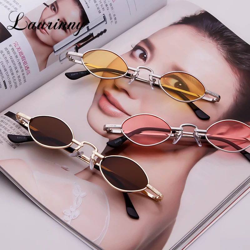 Retro Round Slim Sunglasses Women 2021 Brand Designer Tiny Rhombus Frame Small Metal Oval Sun Glasses Red Shades Eyewear Sunnies