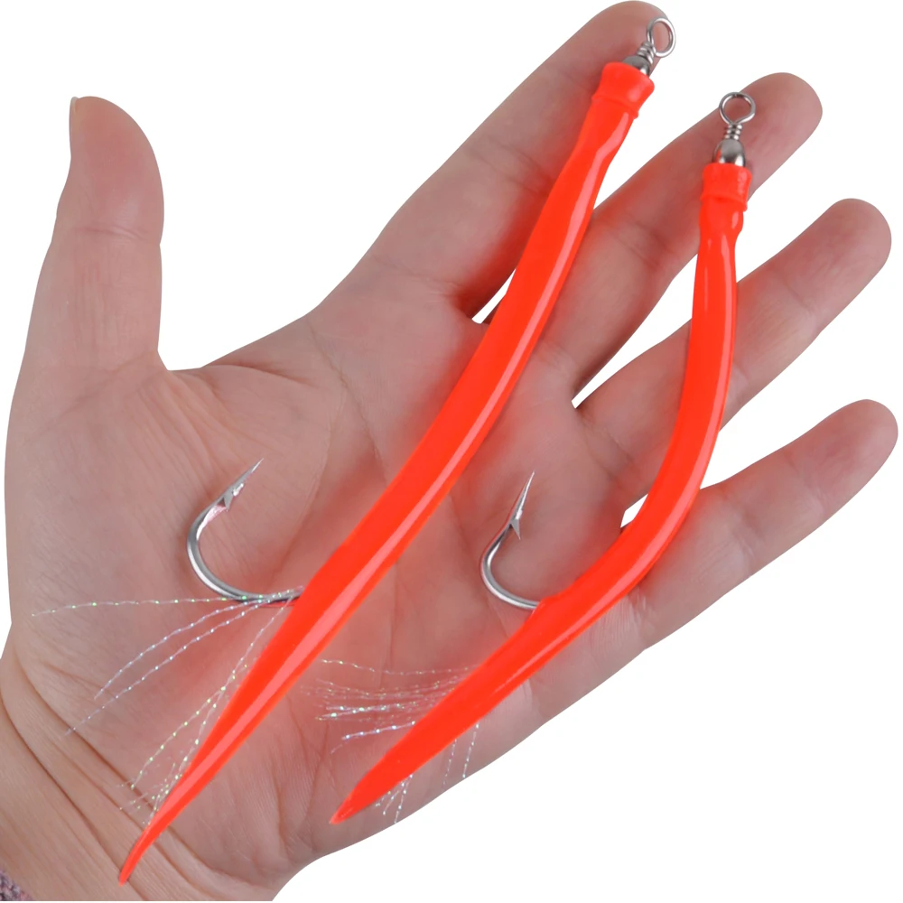 Anzuelos de pesca de anguila, señuelos de cebo de plantilla de Anguila, anzuelo de pulpo Offset de vástago largo con barril giratorio, señuelo de lubina, gusano, aparejos de cebo Artificial, 4 piezas