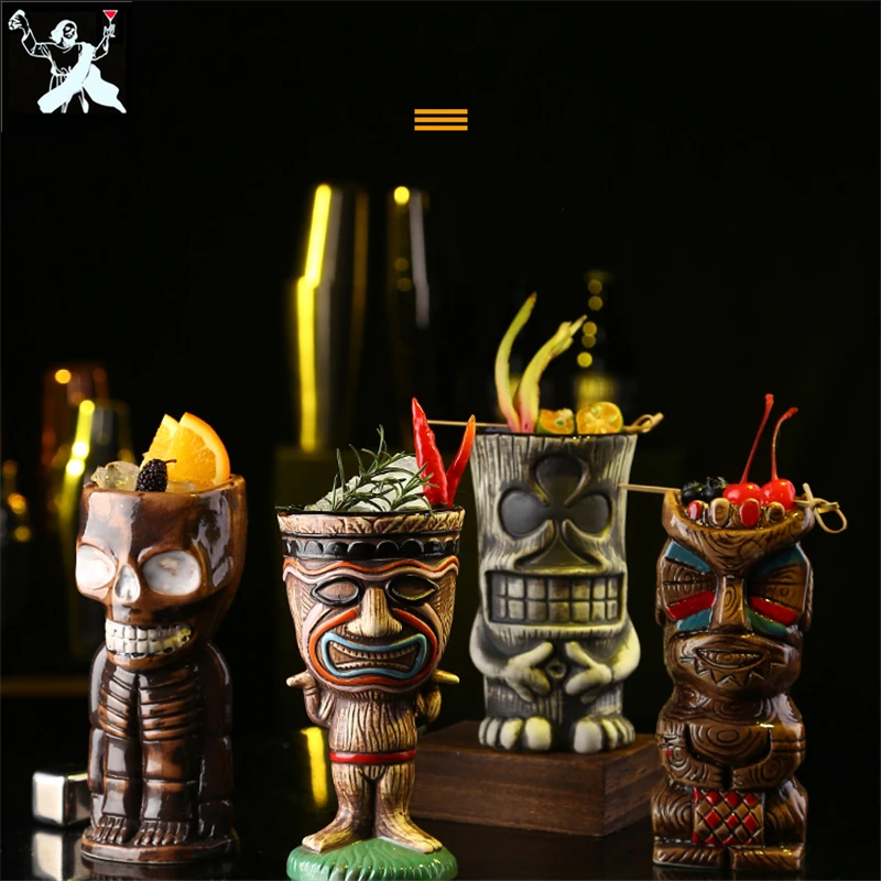 Bar Poker Tiki Mug Creative Hawaii Ceramic Tiki Mug Personalized Cocktail Cup Zombie Cup Porcelain Beer Wine Mug Cup Bar Tools