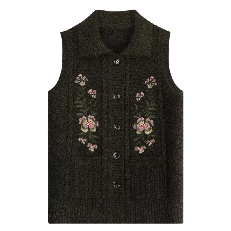 New 2024 Middle The Elderly Autumn Winter Women Sweater Cardigan Vest Female Knitting Waistcoat Single-Breasted Sweater