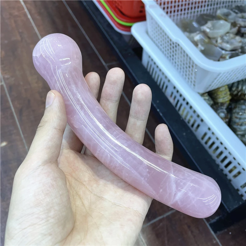 18cm Large Natural Stone Mineral Crystal Rose Quartz Wand Massage Stick Home Decoration Restore Health Energy Repair