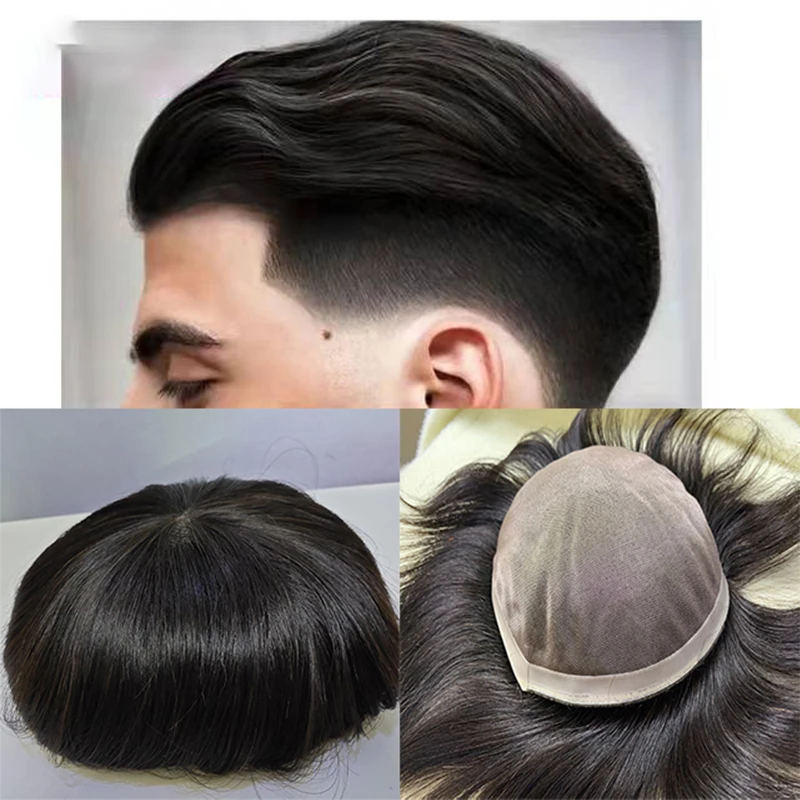 

6*8 7*9 Toupee Men Hair Replacement System Unit Mono & Pu Human Hair Toupee Natural Hairline Male Wig Hair Prosthesis