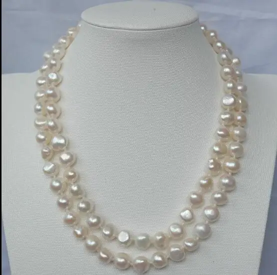 2 Layers 9mm White baroque freshwater pearl choker Necklace Jewelry 35cm 43cm 17inch