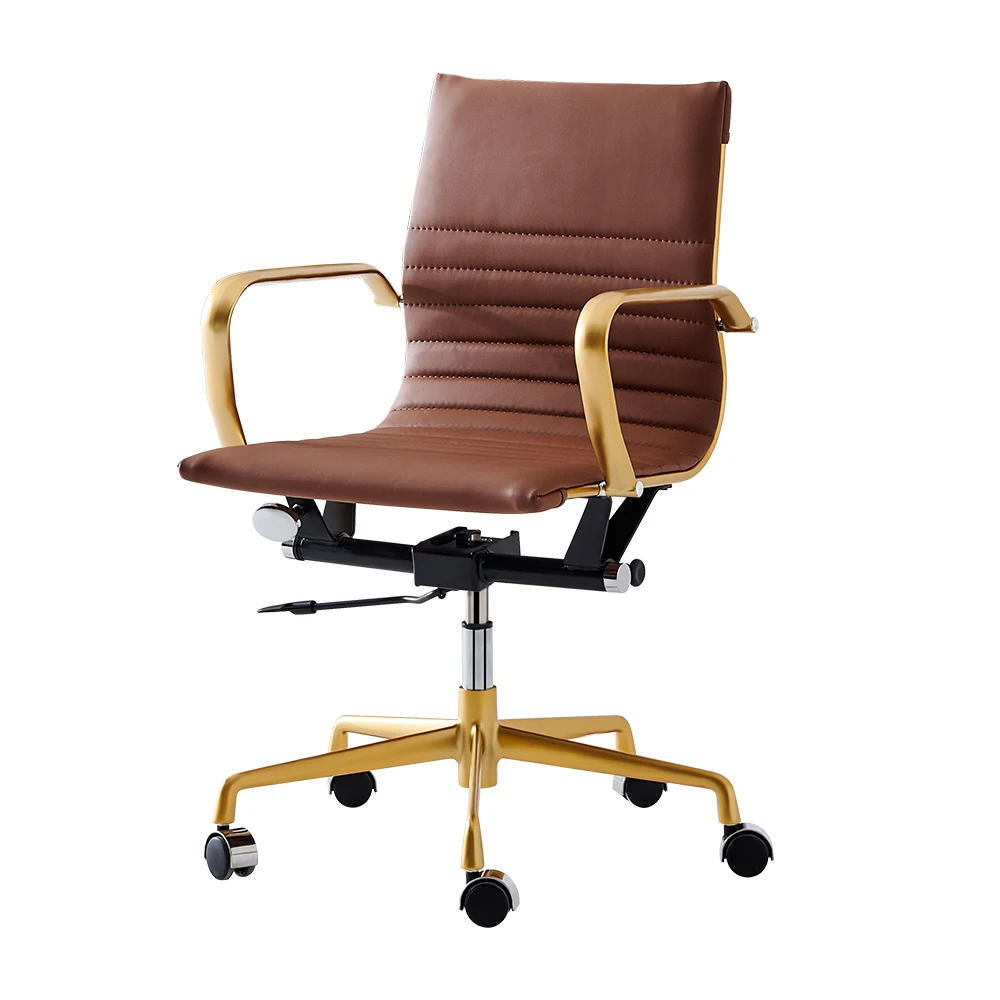 PU Leather Office Computer Chair Home Simple Lifting Study Swivel Art Backrest Brown Multiple Scenes Comfortable Safe[US-Stock]