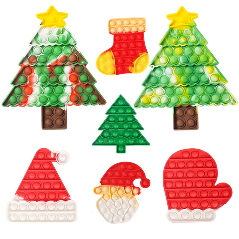 Simple Dimmer Christmas Tree Santa Boots Fidget Toys Push Bubble Anti Stress Toy Kawaii Children Sensory Training Christmas Gift