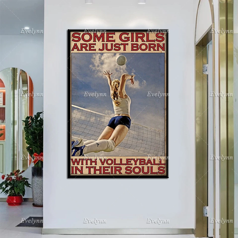 Volleyball Lovers Retro Poster Some Girls Are Just Born With Volleyball Poster Wall Art Prints Home Decor Canvas Unique Gift