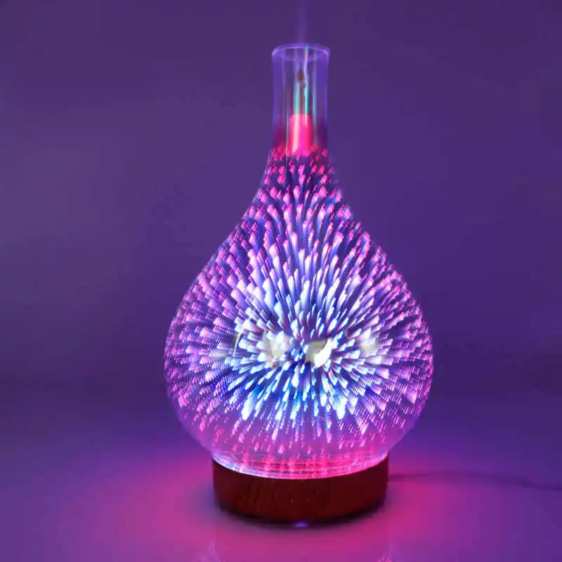 7 Color Light 3D Firework Glass Air Humidifier 100ml Ultrasonic Humidificador Essential Oil Aroma Diffuser Mist Maker Home Decor