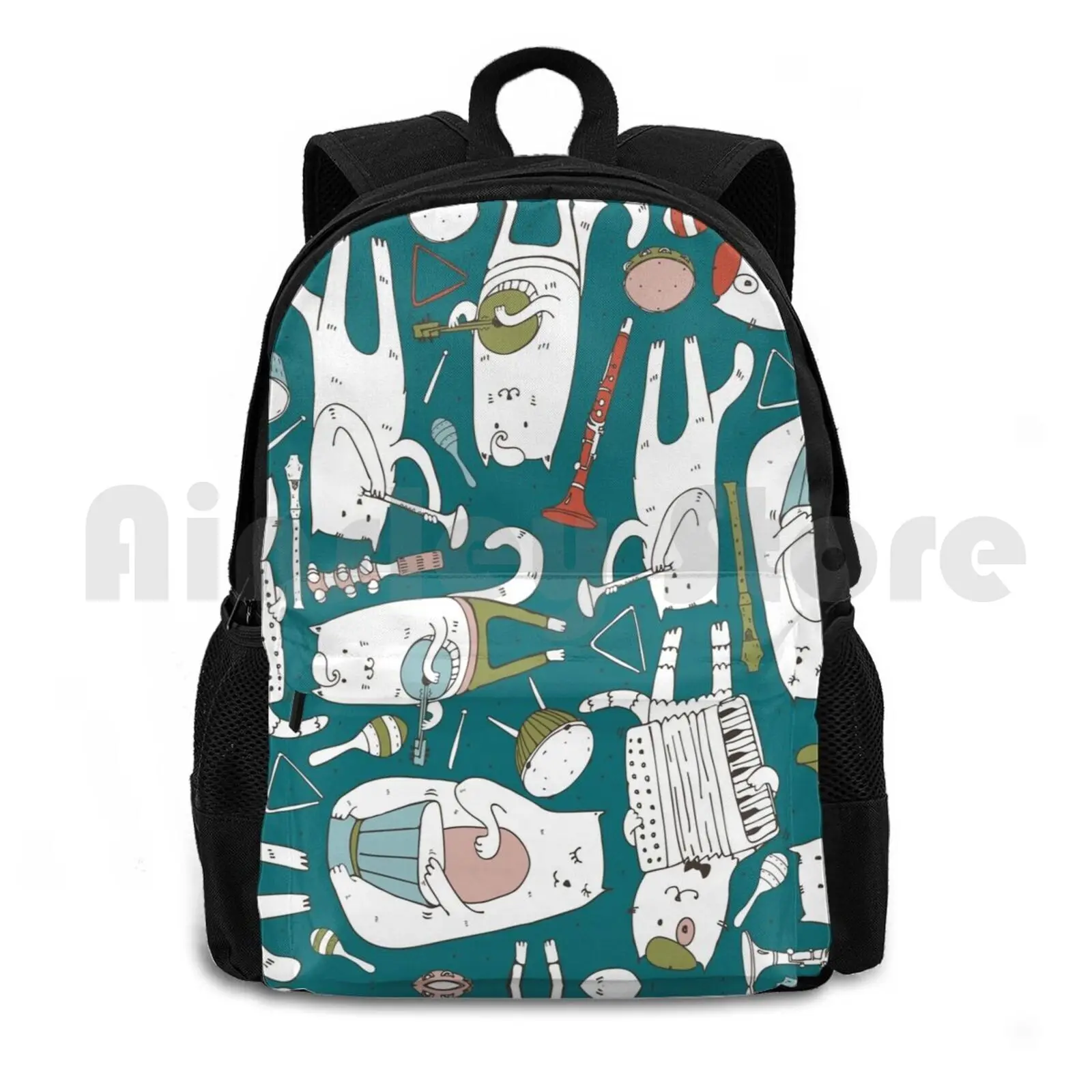 Cats Band In Blue ( S ) Outdoor Hiking Backpack Riding Climbing Sports Bag Cat Music Blues Soul Vector Fun Cute