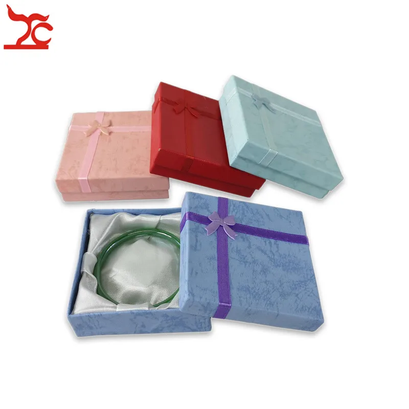 

20Pcs/lot Square Large Paper Jewelry Box 4 Colors Available Bracelet Jade Storage Organizer Gift Ribbon Box 9*9*2Cm Wholesale