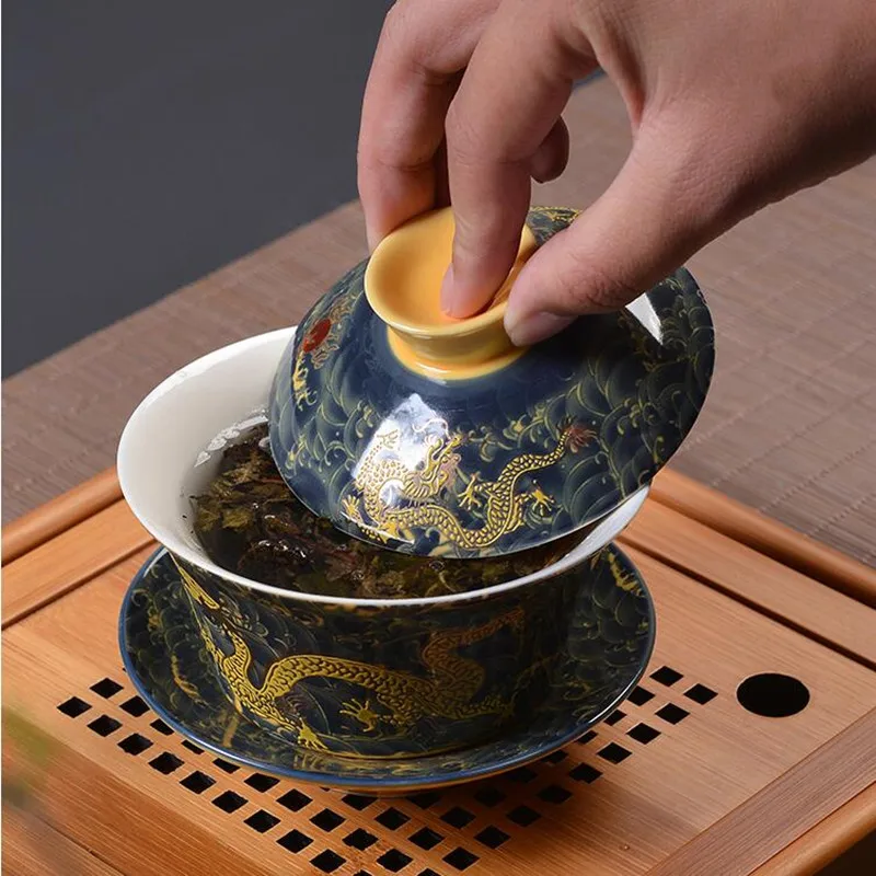 Retro Ceramic Gaiwan Teacup handmade Tea tureen Bowl Chinese Porcelain Teaware Accessories Drinkware Personal Cup 200ml