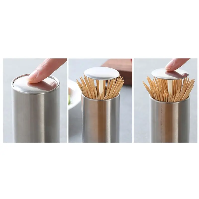 Stainless Steel Retractable Automatic Toothpick Dispenser Holder Push Style Container for Home Hotel Restaurant