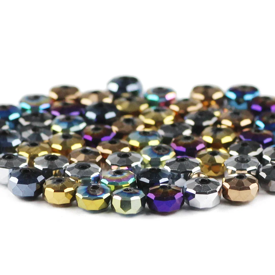 50pcs 8x6mm Wheels Shape Austrian Crystal Flat Round Plated Color Spacer Loose Beads For Jewelry Making DIY Bracelet Accessories