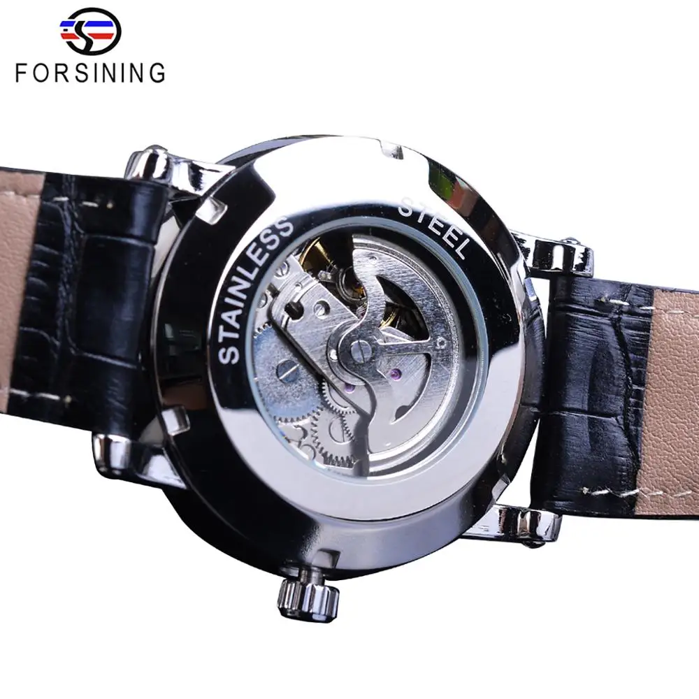 Forsining Minimalist Men\'s Mechanical Watch Black Slim Dial Automatic Casual Genuine Leather Clock Male Wristwatch Relogio Saati