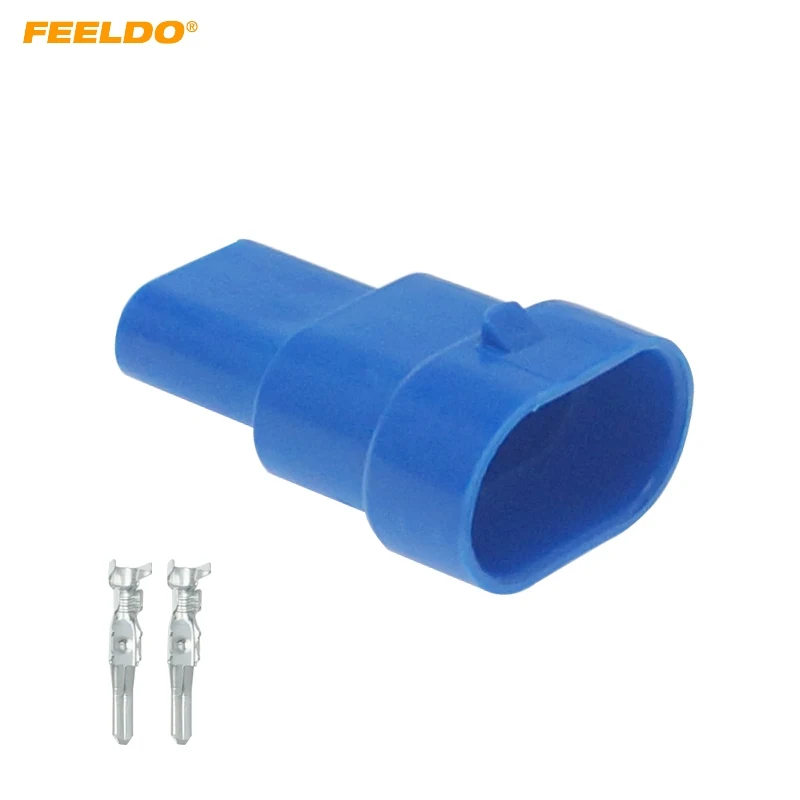 

FEELDO 50Pcs Car Waterproof HID Headlight Bulb Socket Connector For 9006-11/HB4 Car Light 2Pin Way Plugs Blue #FD6152