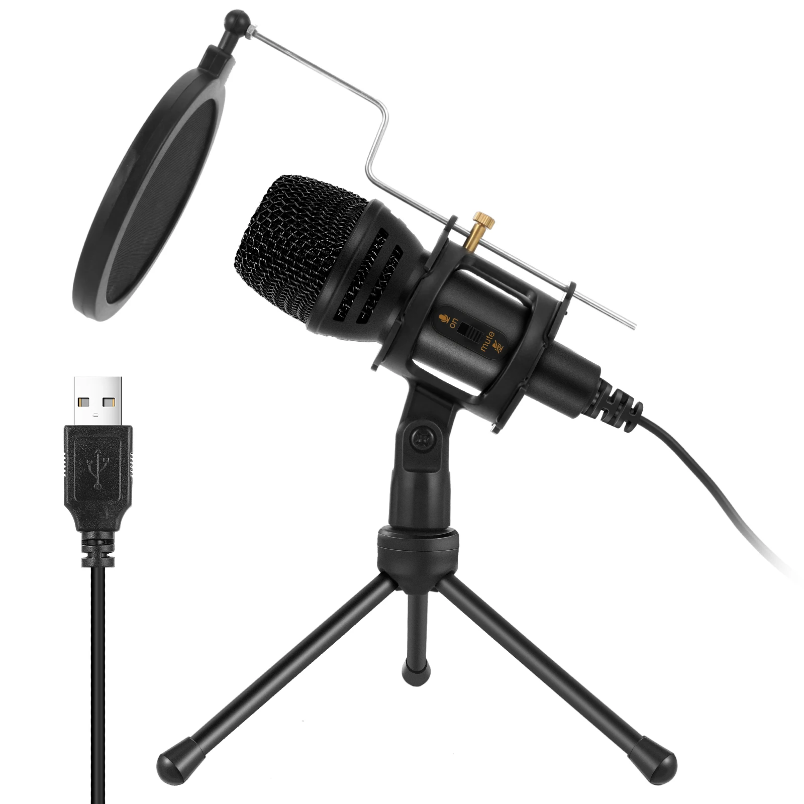 

Condenser Microphone USB Noise Isolating with Stand for KTV Net Host Live Show Recording Online Games Chat C300A