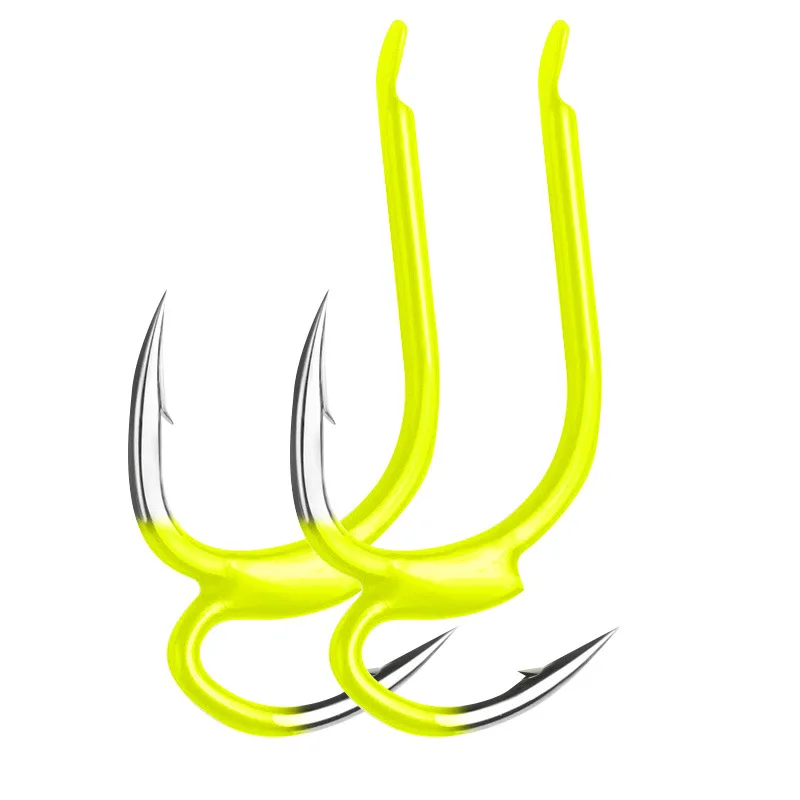 10Pcs Fishing Hook Yellow High-carbon Steel Two Strength Tip Sharp Fighting Hook With Barbed Fish Gear For Sea Fishing Pesca