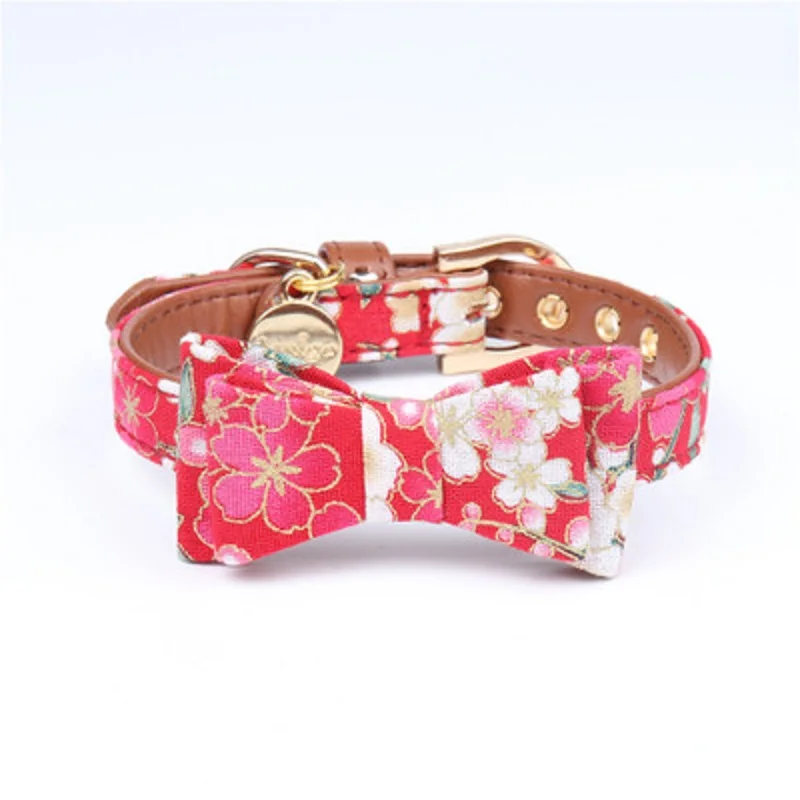 Soft Japanese Kimono Bow Tie Dog Collar Cat Accessories Pet Supplies Day Walks Holiday Terrier Poodle Yorkie