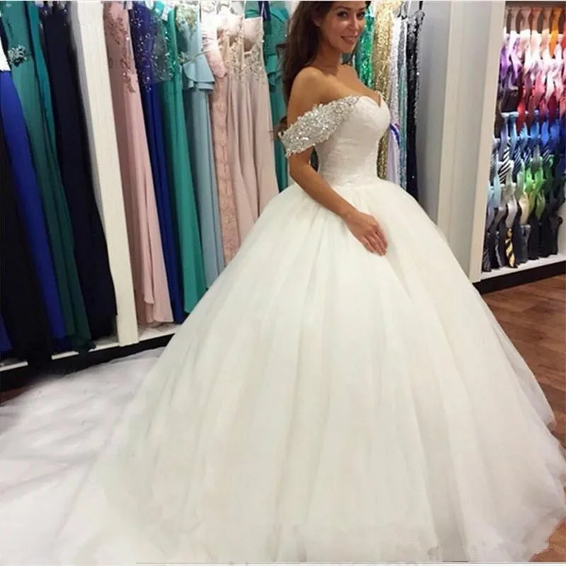 

Fashion Sweetheart Ball Gown Wedding Dress Vestido De Noiva Formal Beaded Tulle Floor-Length Saudi Arabia Bride Dresses