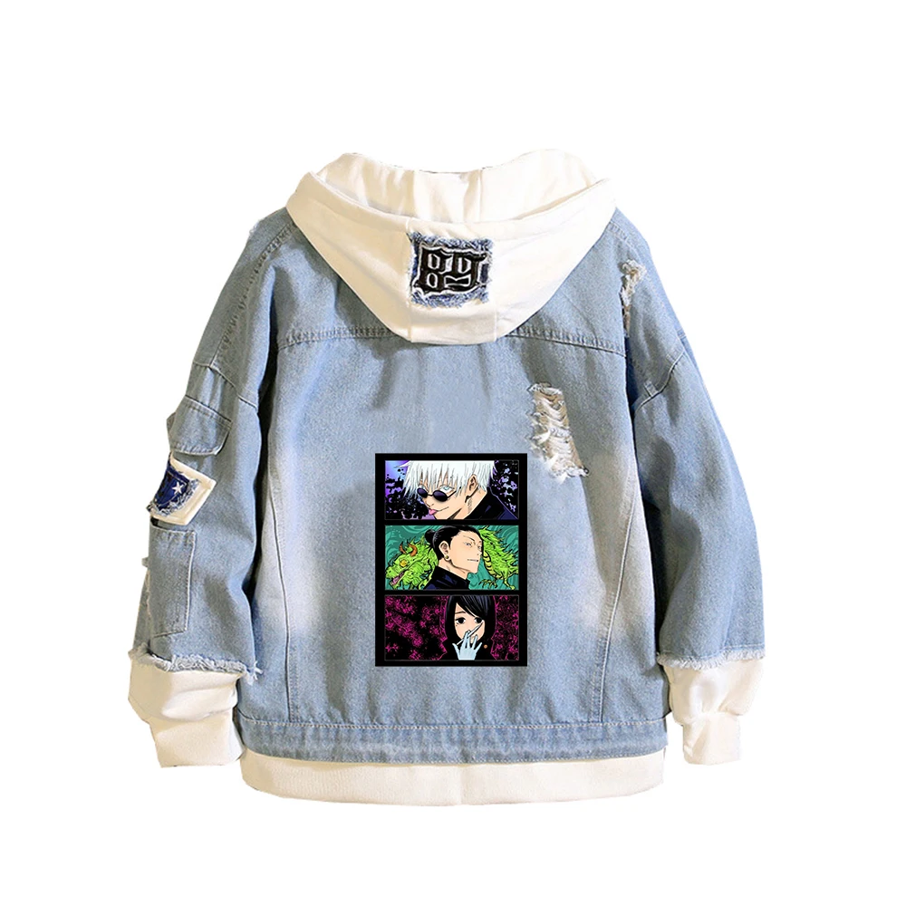 Jujutsu Kaisen Unisex Demin Jacket Anime Jeans Hoodies Anime Hooded Plus Size Sweatshirt Harajuku Streetwear Couple Coats