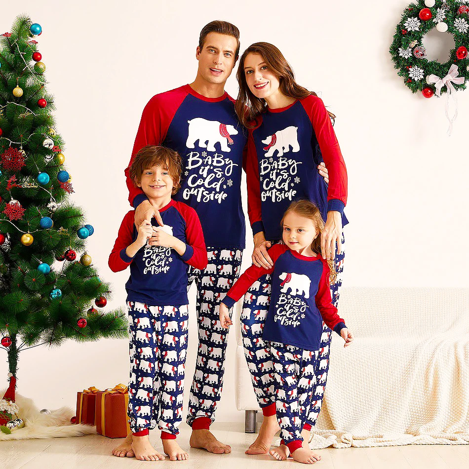 Christmas costume family matching suit family pajamas 2021 fashion print bear Christmas costume family parent-child costume