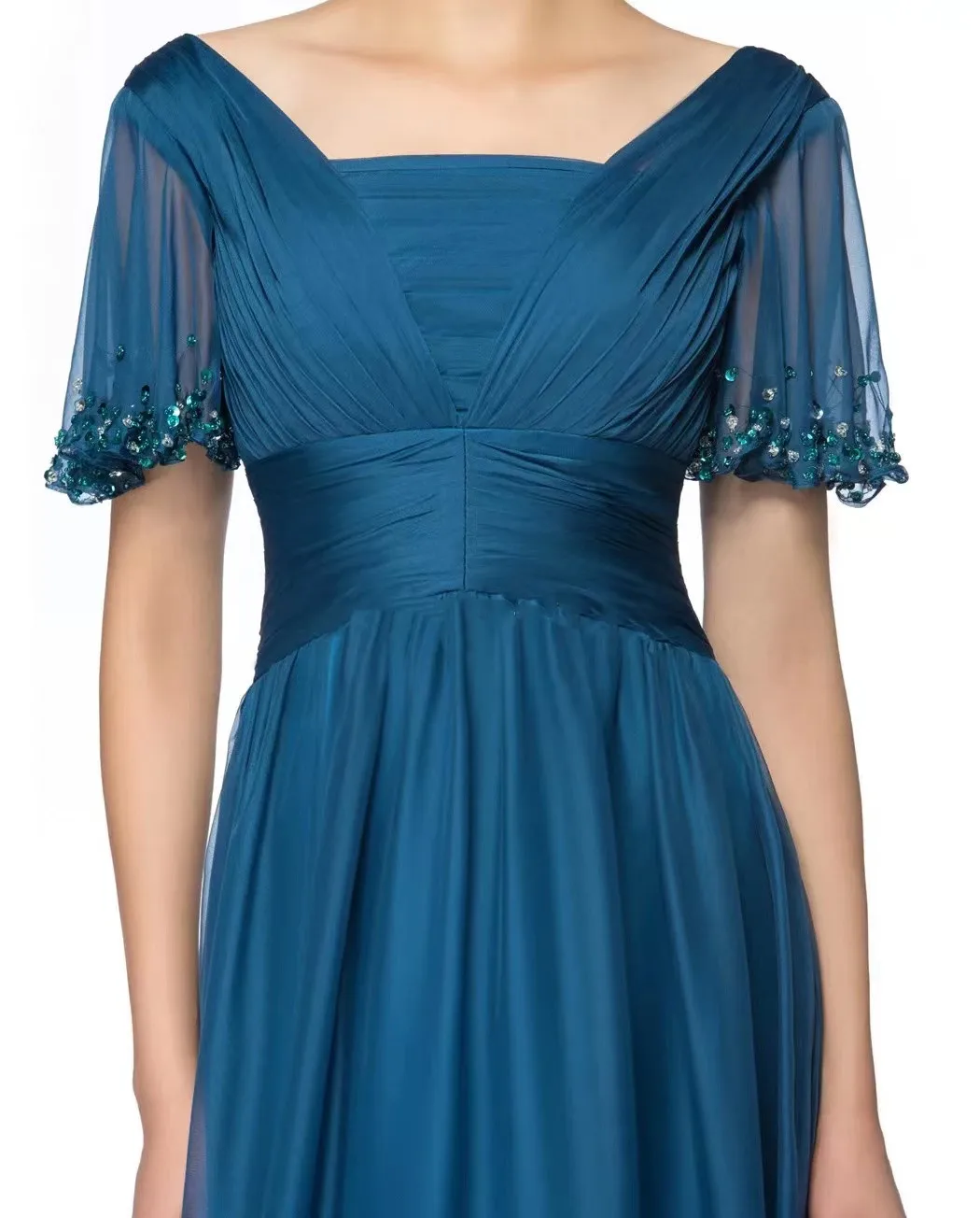 Mother of the Bride Dresses Blue Deep V-Neck High Waist Ruched Chiffon Full-Length Wedding Celebrity Gowns robe de soirée femme