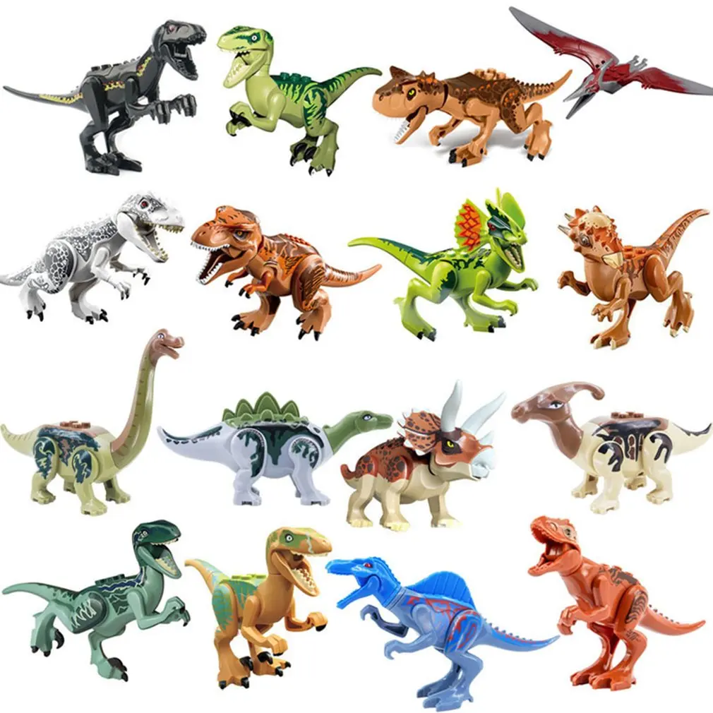 

16pcs/lot Jurassic Dino World Building Blocks Dinosaurs Figures Bricks Assemble Kids Toys Tyrannosaurus Rex Wyvern Stegosaurus