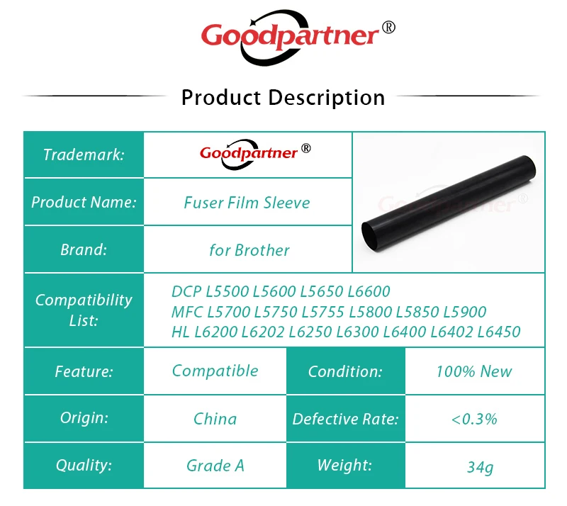 Manchon de film de fusion pour BROTHER, L5500, L5600, L5650, L5000, L5100, L5200, L6200, L6250, L6300, L6400, 5580, 5585, 5590, L5700, L5750, L5755,