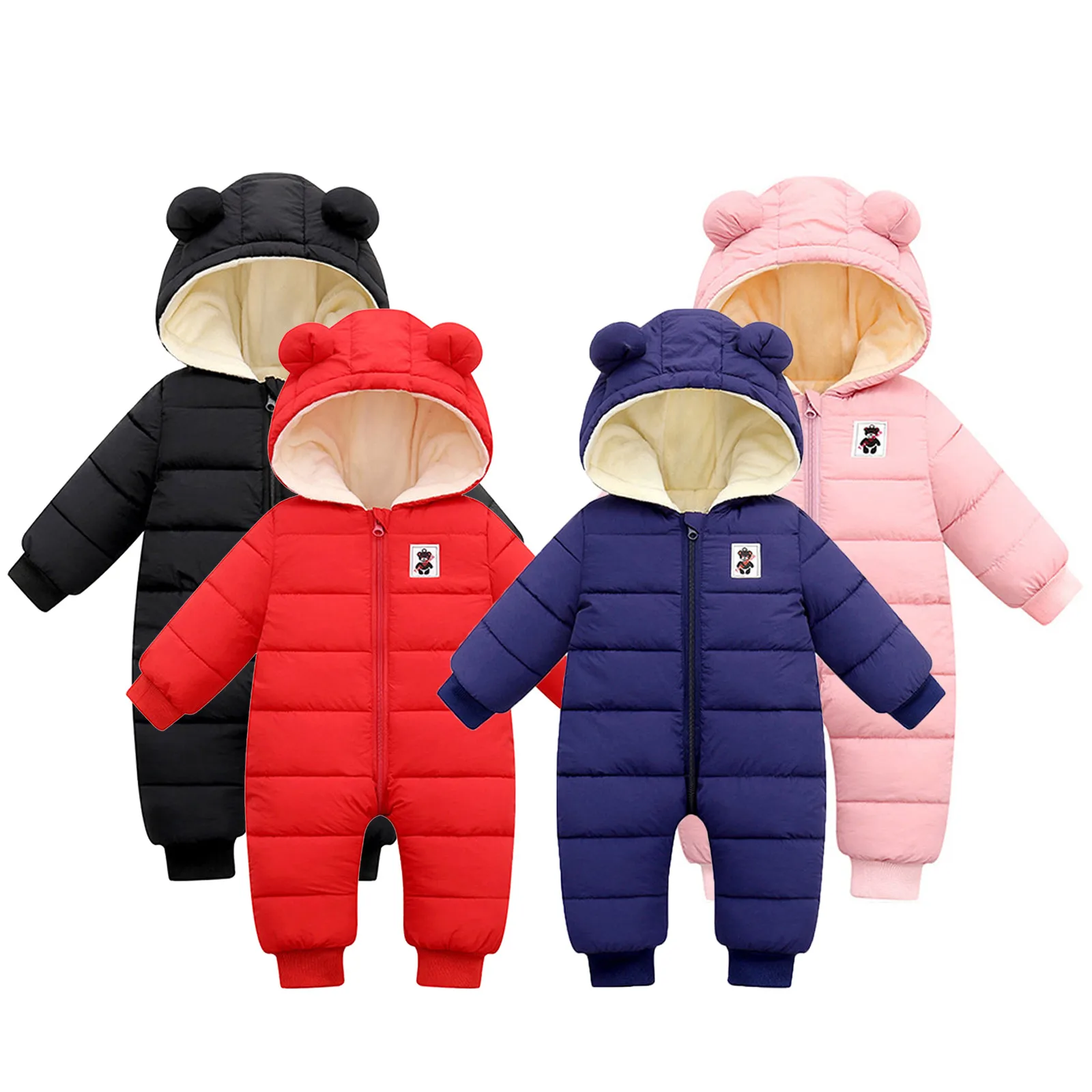 Children's Winter Overall Baby Girls Boys Romper Warm Hooded Snowsuit Windproof Jumpsuit Coat Padded Outwear Warm Clothes 0-18M